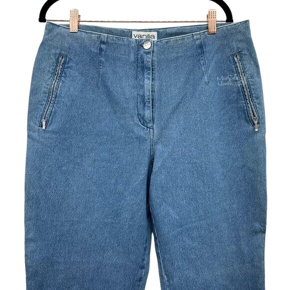 Vanilla High Rise Button Zip Pockets Pleated Medium Wash Denim Jeans 32 - Picture 2 of 5